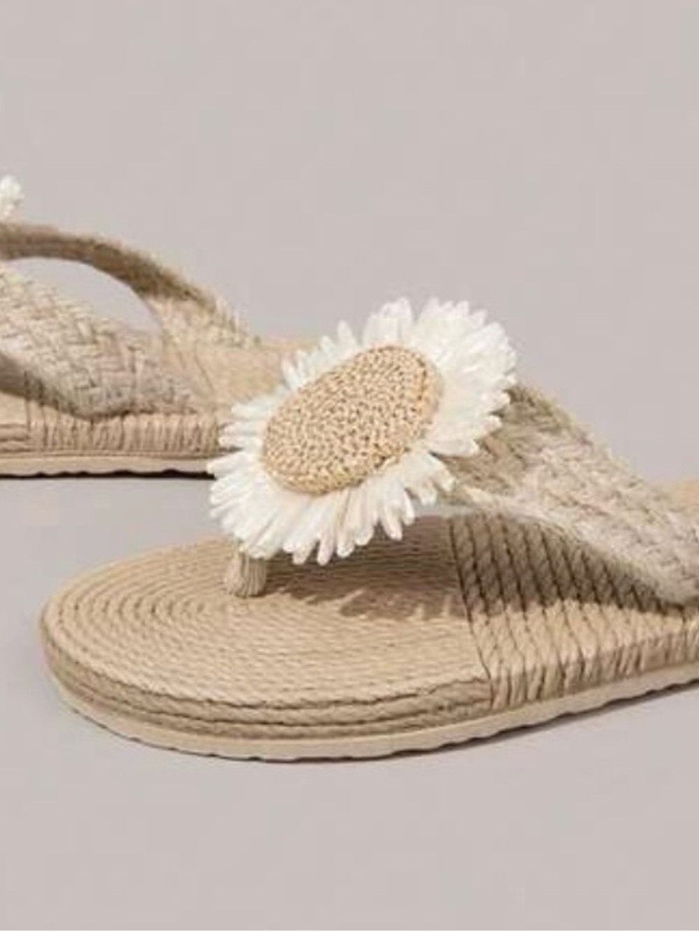 Woven Beige Daisy Flip Flop Sandals